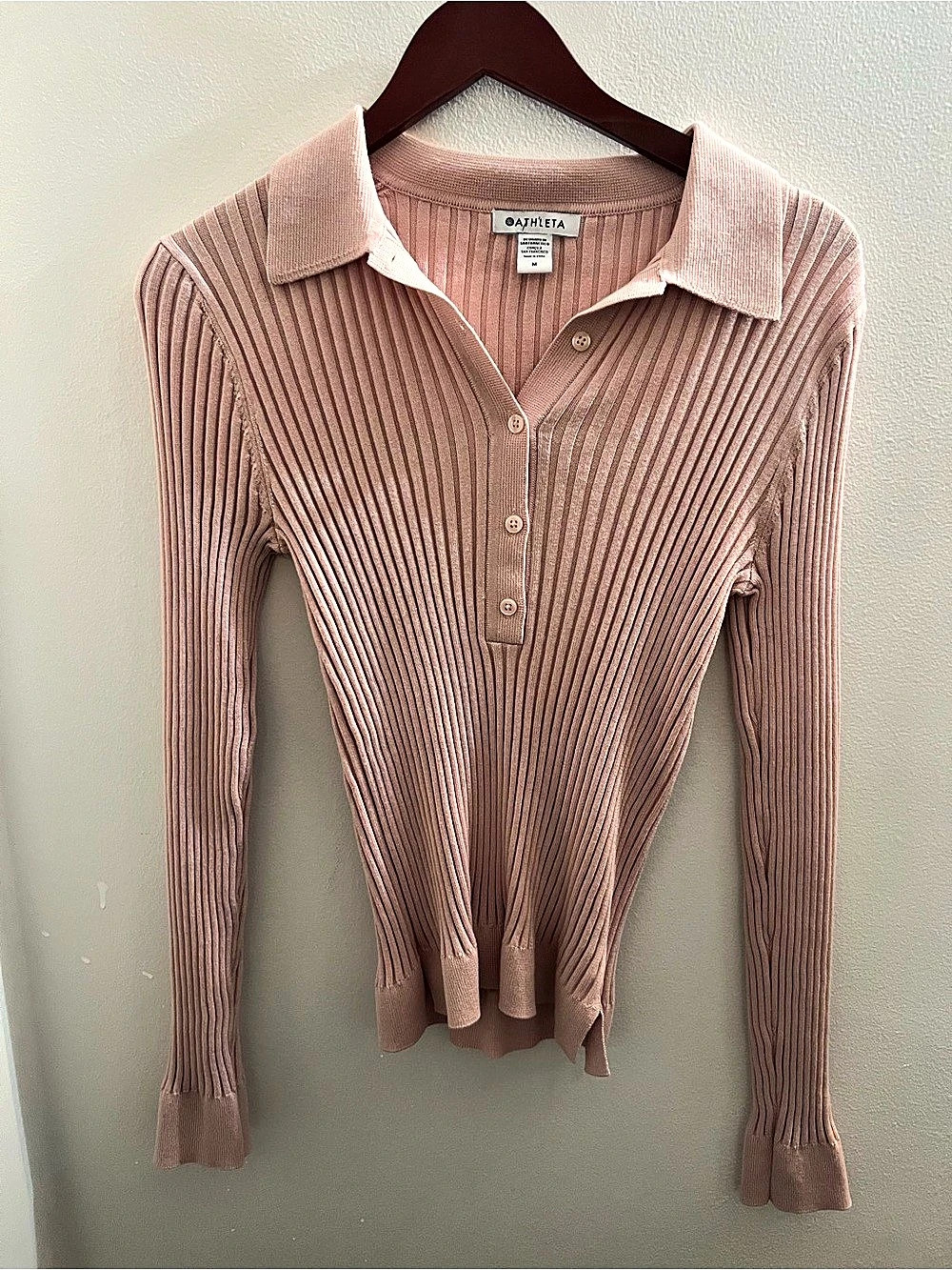 Athleta Sweet Bay Henley Sweater Ribbed Pink Size Medium